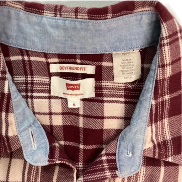 Levis Boyfriend Fit Women’s Flannel S Shirt Maroon Red Plaid Grunge - Picture 5 of 11